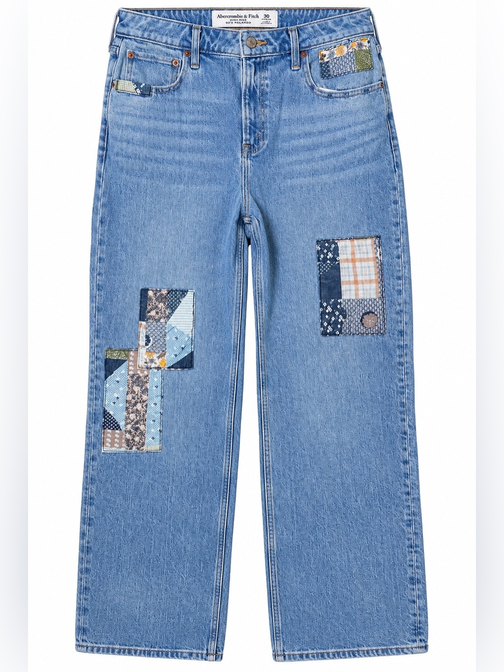 Abercrombie Curve Love 90s Relaxed High Rise Jeans 30 Patchwork Cottagecore Boho